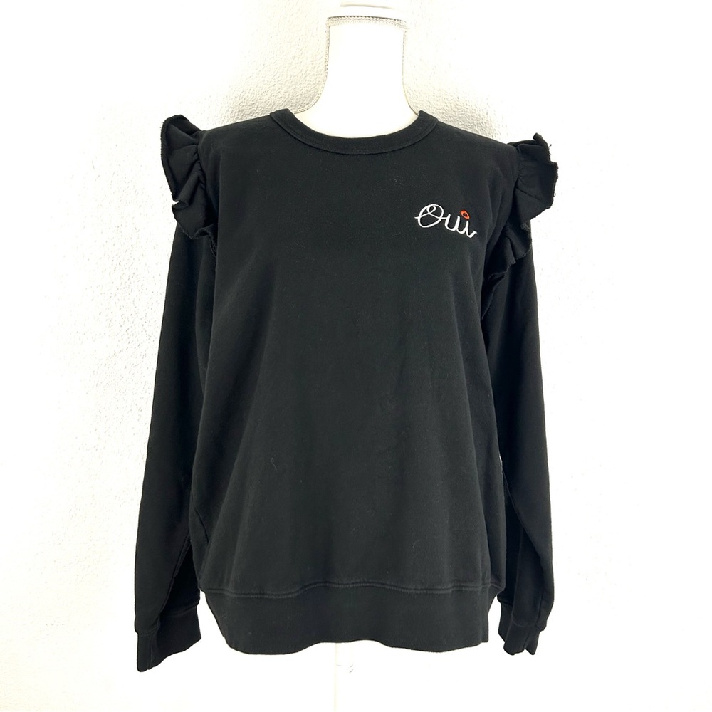 Clare V Black Ruffle Embroidered Oui Sweatshirt XL